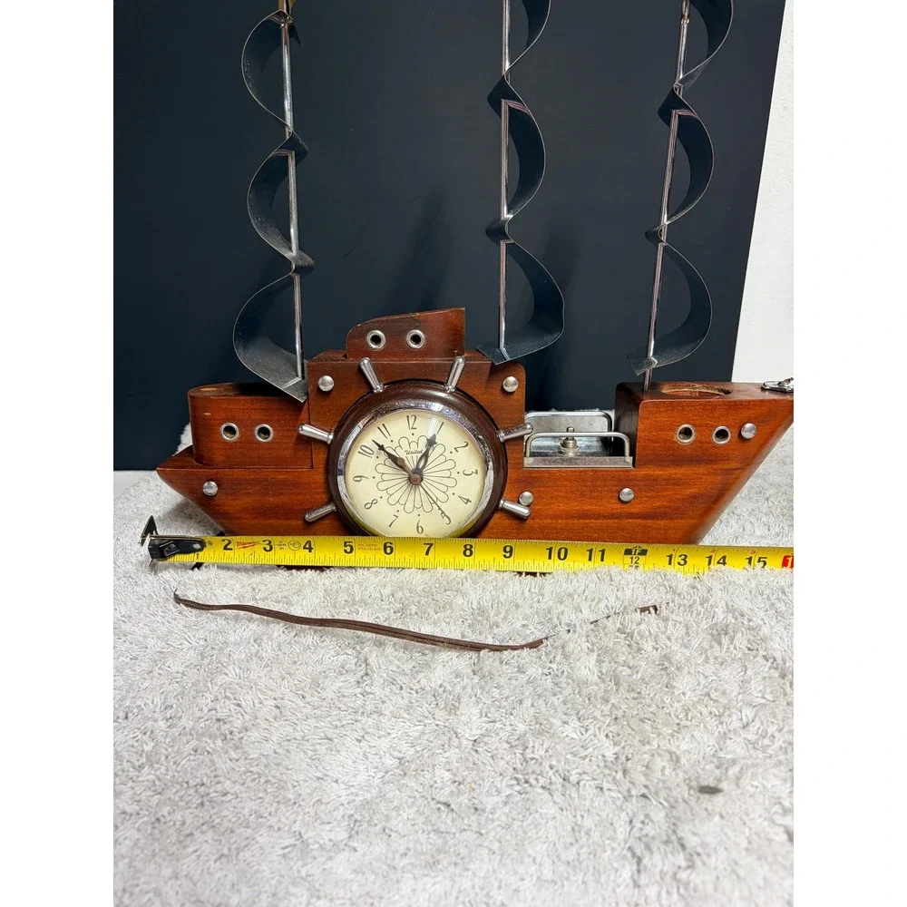 Vtg Metal Goods Model 811 Clipper Ship Clock Lamp Nautical Wood Chrome WORKING